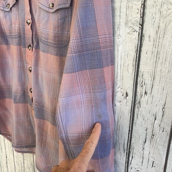 Toad & Co Womens Airbrush Deco Shirt Size L Outdoor Hiking Plaid Sustainable - Picture 11 of 12